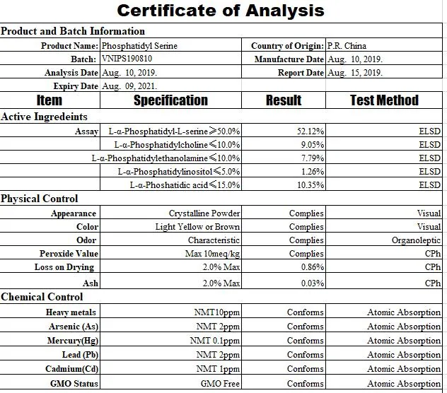 Kosher Halal Certified 100% Natural Phosphatidylserine Powder Soybean Extract